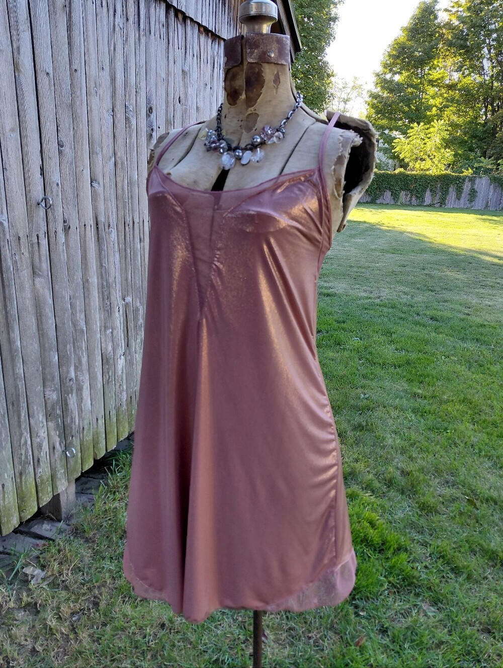 VS Victorias Secret Rose gold pink shimmering iridescent slip dress Womens S